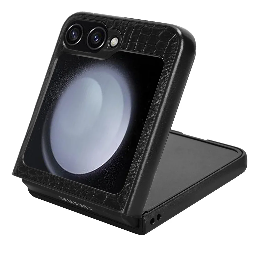 Funda de cuero PU con textura de cocodrilo sintético, funda de plástico duro a prueba de golpes para Samsung Galaxy Z Flip ZFlip 6 5 4 3 - imagen 4