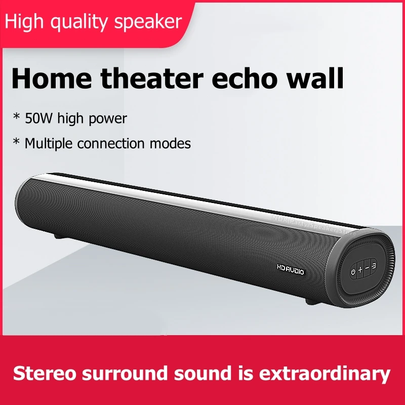 Barra de sonido de 50W para TV, barra de sonido pequeña de graves profundos, altavoz de TV, sistema de sonido envolvente para cine en casa, conexión HDMI/Bluetooth/óptica/Aux - imagen 2