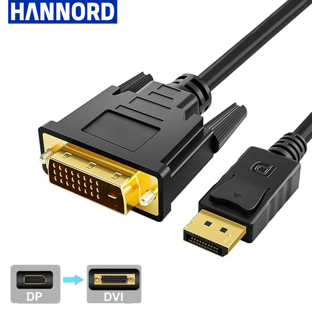 Hannord DisplayPort DP a DVI adaptador Connecto Cable línea de conversión 1,8 M FHD para escritorio portátil PC TV Monitor proyector