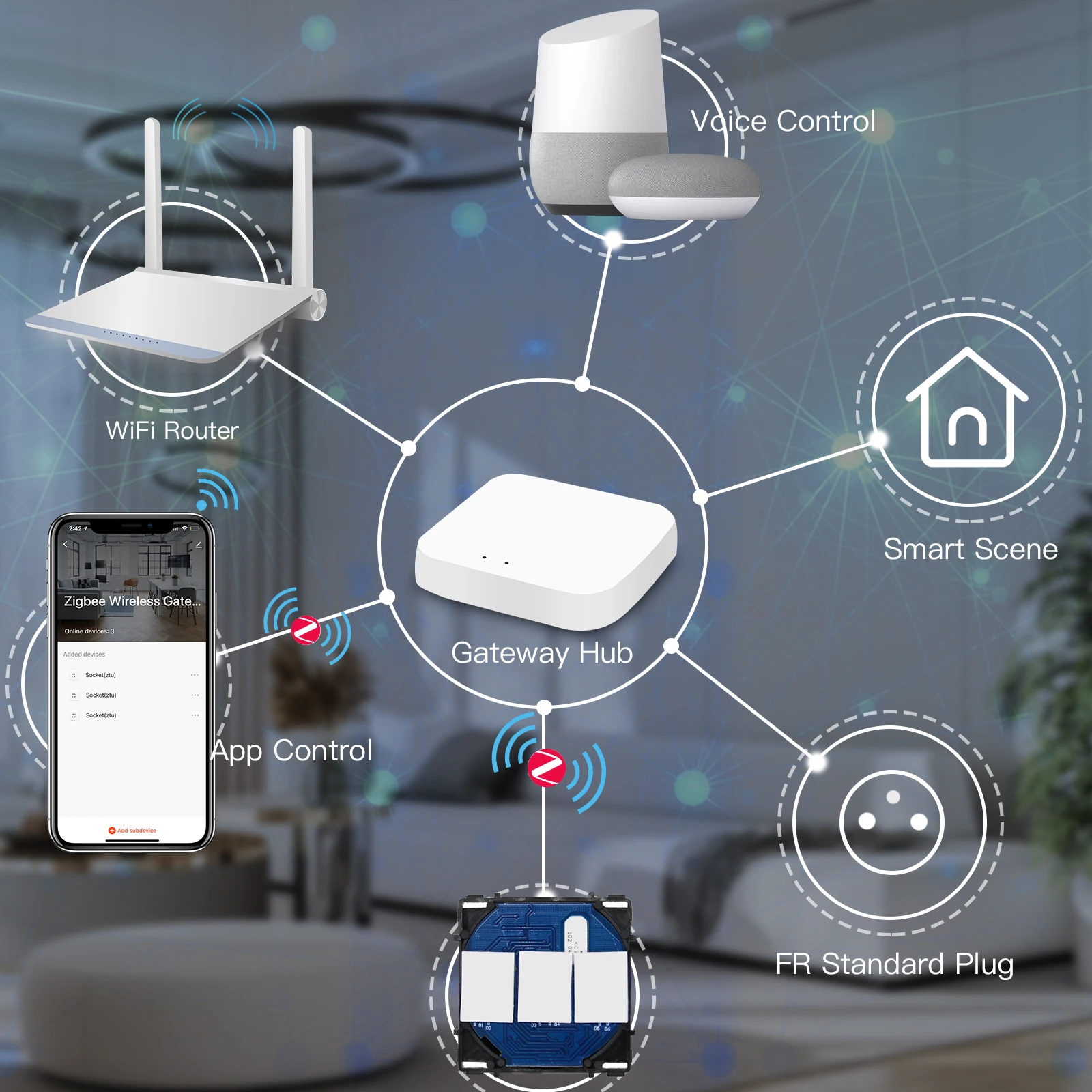 BSEED-interruptores inteligentes táctiles Zigbee, Base de función de 1/2/3 vías, marcos de Panel de vidrio con aplicación Tuya Smart Life, enchufe de la UE, combinación gratuita - imagen 5