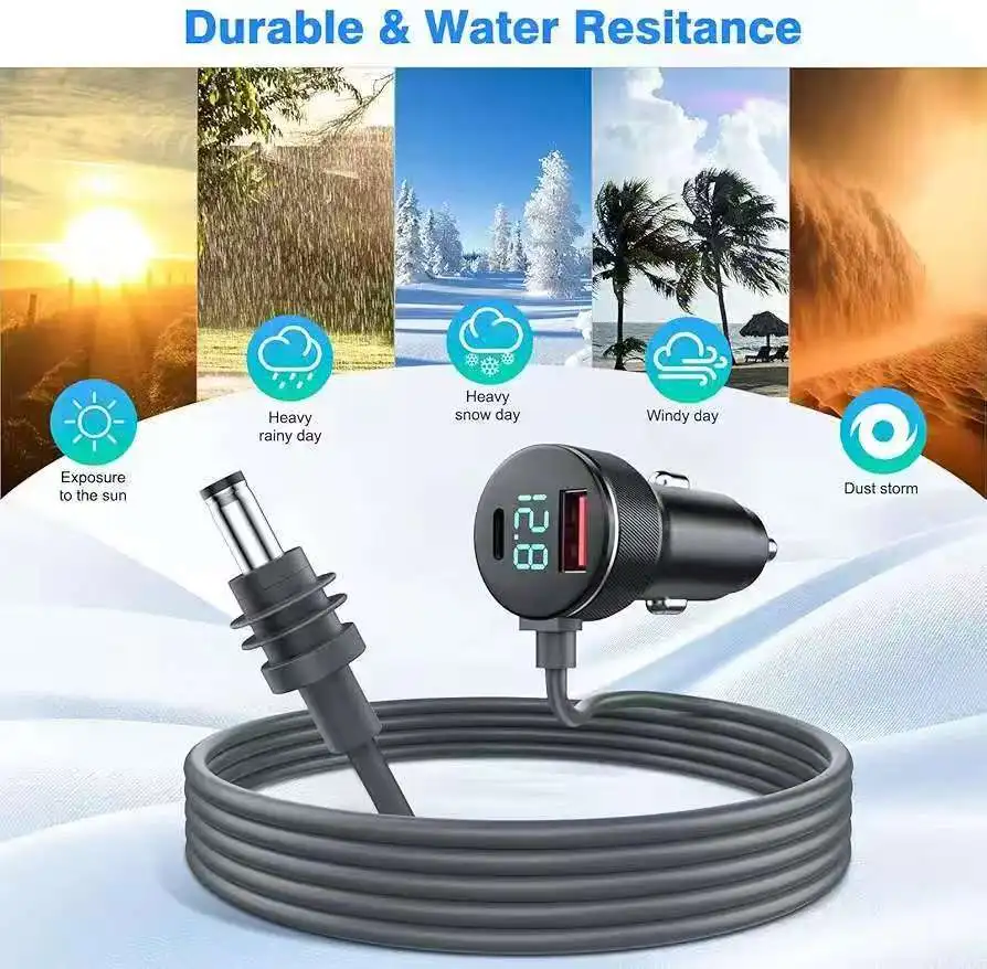 Cable de alimentación 3 en 1 para Starlink Mini DC, cargador rápido de 65W, enchufe USB tipo C, encendedor de cigarrillos con pantalla de voltímetro LED - imagen 5