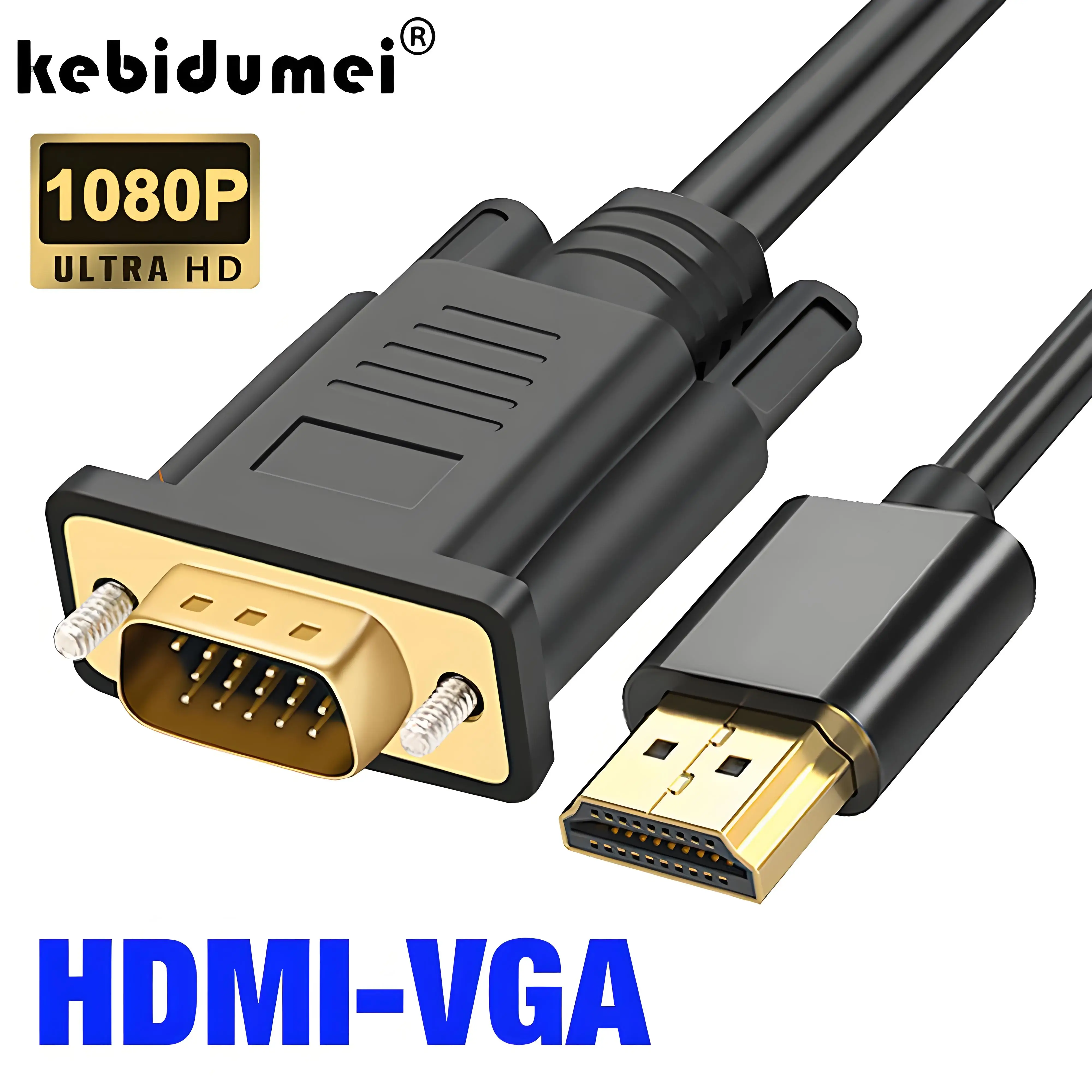Adaptador Compatible con HDMI a VGA, enchufe chapado en oro, línea Connecto, convertidor HD 1080P, Cable de 1,8 M para escritorio, portátil, PC, TV Box, Monitor - imagen 2