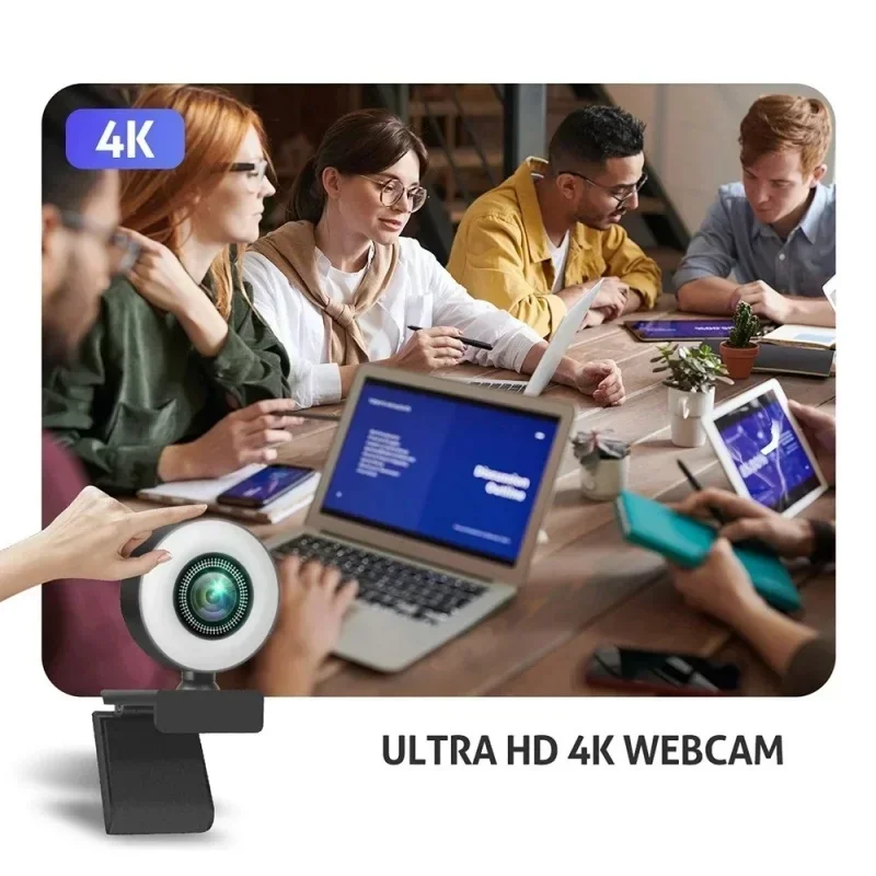 Mini cámara web 4K, cámara web Full HD con anillo de luz de relleno, micrófono, transmisión en vivo USB para Youtube, PC, portátil, grabación de vídeo - imagen 5
