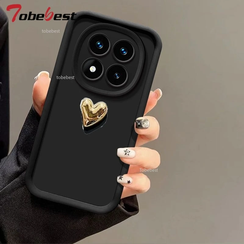 Funda de silicona con forma de corazón dorado 3D para Xiaomi Redmi Note 14 13 12 11 10 9 8 Pro 11S 10S 9S 4G 5G, funda mate suave caramelo - imagen 3