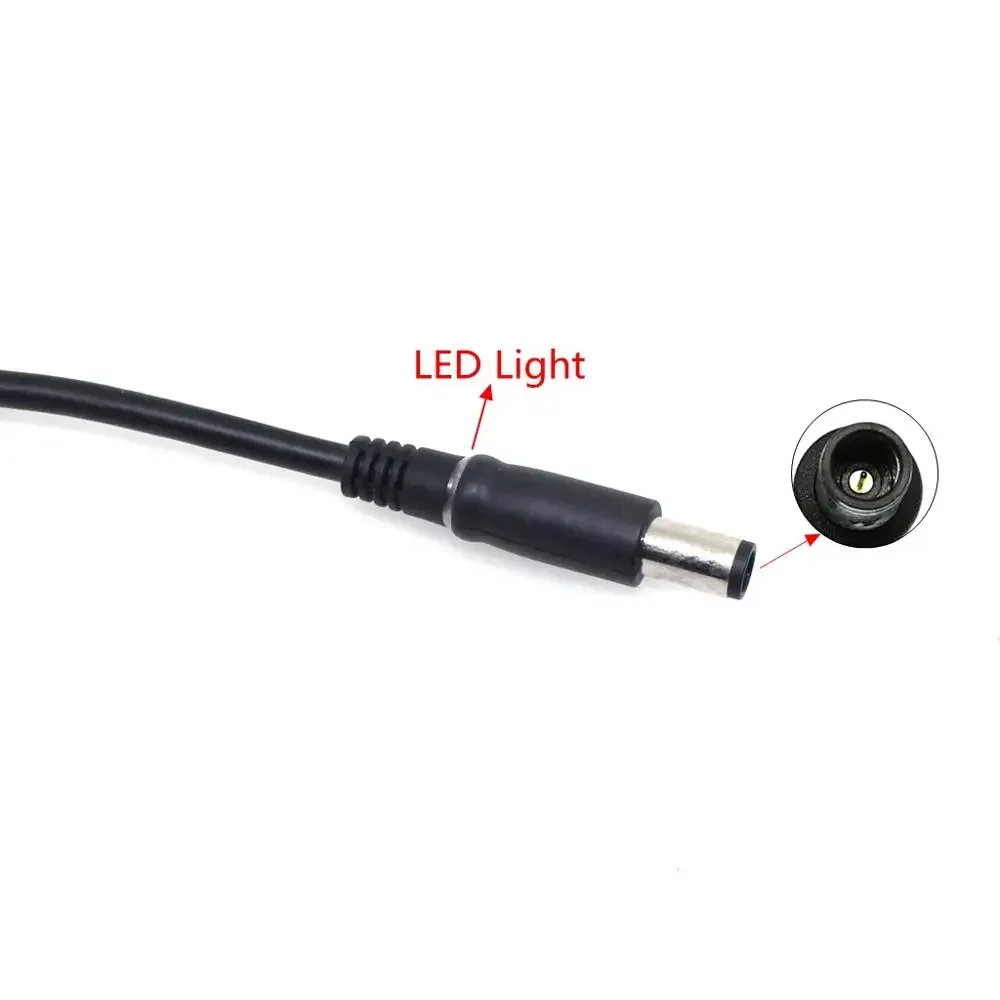 Cable conector de clavija de punta CC de cobre 18AWG para adaptador de cargador de portátil Dell HP Pin negro 7,4x0.0 con luz LED 1,8 M - imagen 3