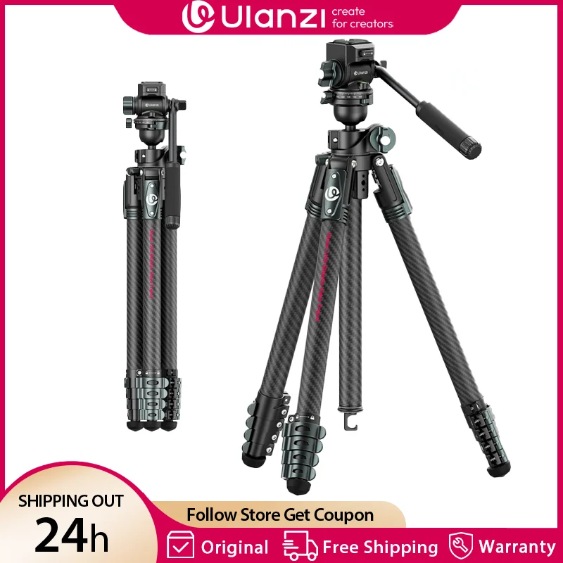 Ulanzi JJ06 1.87M GlideGo Video Trípode de cámara profesional con 360 ° Cabeza de bola panorámica Pan Carga de columna central de doble sección 5 KG - imagen 2