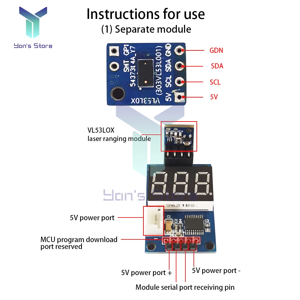 Sensor ultrasónico VL53LOX pantalla LED Detector de ondas ultrasónicas módulo de rango Sensor transductor de distancia para Arduino 3,3 V-5V - imagen 3