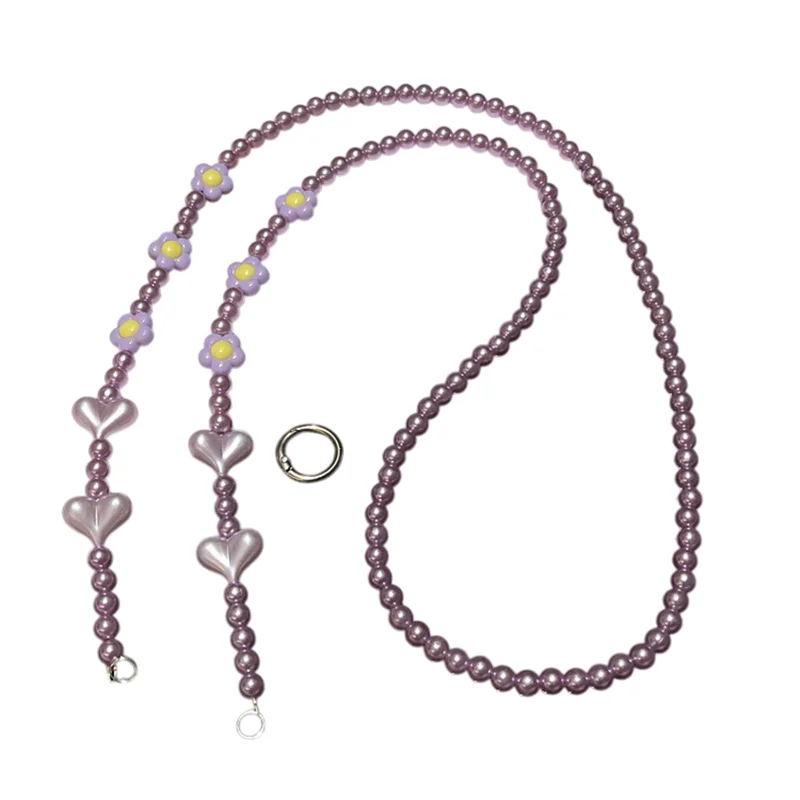 Bandolera Universal antipérdida con cuentas de flores y corazón de amor, cadena larga para teléfono, funda para teléfono, bolsas, colgantes, decoración, regalos - imagen 5