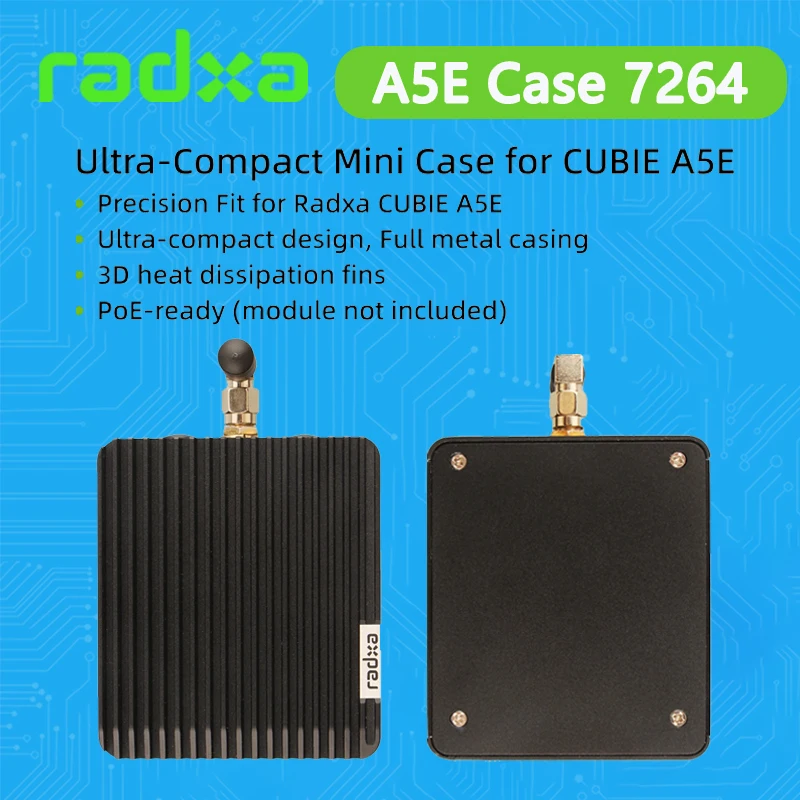 Caja metálica Radxa para A5E, CUBIE A5E Caja metálica 7264 POE Ready Compact Durable