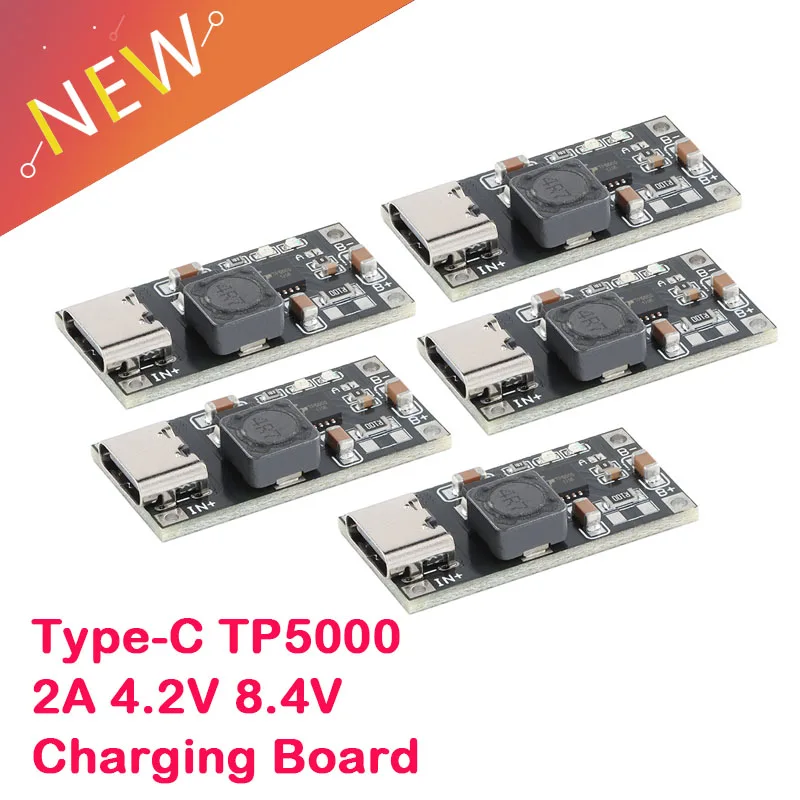 Placa de módulo de fuente de alimentación de gestión de carga TP5000, Compatible con 2A, 4,2 V, 8,4 V, baterías de litio individuales y dobles, TYPE-C, 5 uds./1 ud.