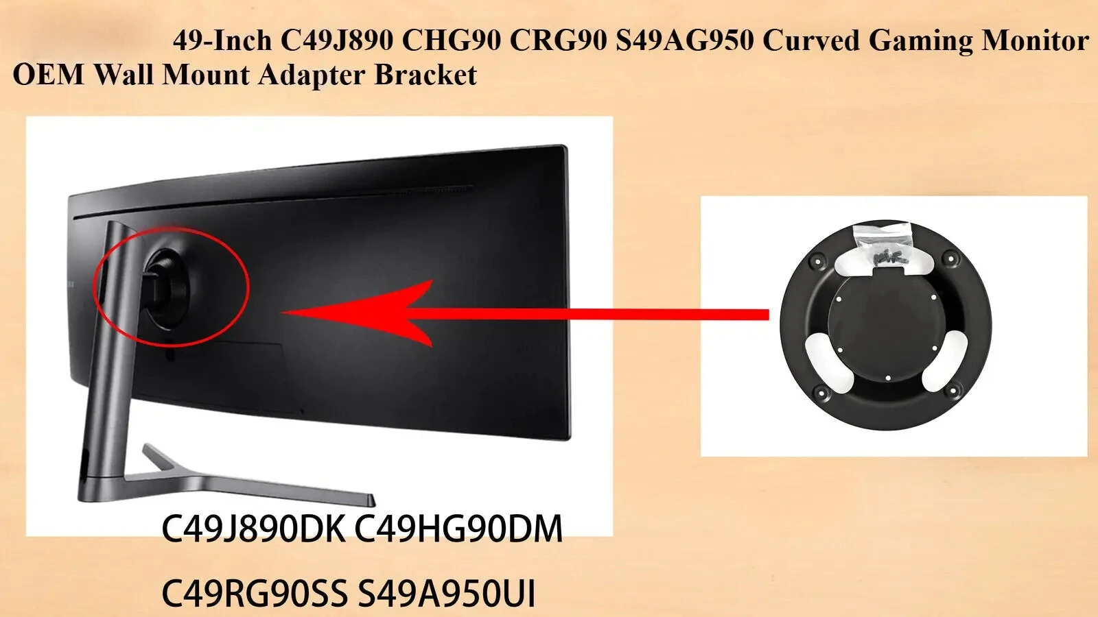 OEM C49HG90DMK C49HG90DMN C49HG90DMU C49HG90DMR C49HG90DMM C49HG90DME C49HG90DMC Soporte adaptador de montaje en pared para pantalla BN96-42913A
