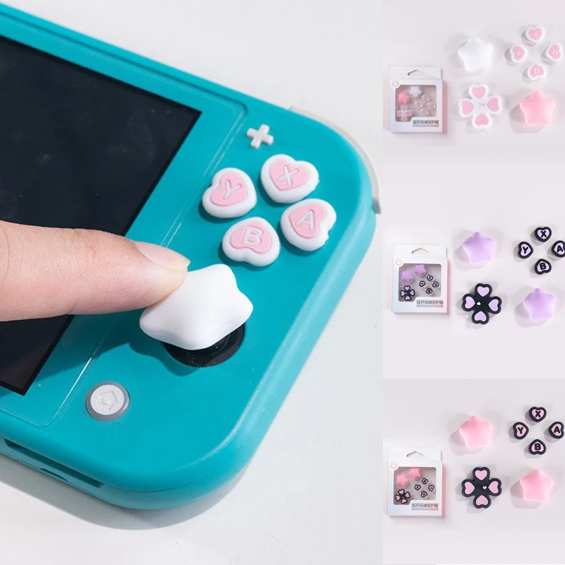 Rosa púrpura amor silicona suave d-pad botón cruzado ABXY pegatina de llave funda de piel para Switch Lite consola pulgar Stick Grip Cap Cover