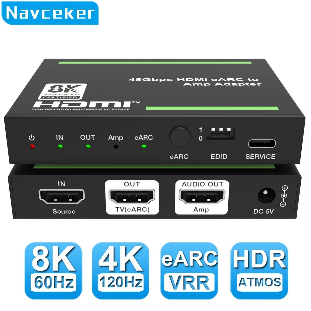 Navceke 4K 120Hz HDMI 2,1 Extractor de Audio eARC 48 Gbps HDMI eARC Splitter 8K 60Hz convertidor eARC para PS5 XBox X Sonos Soundbar - imagen 2