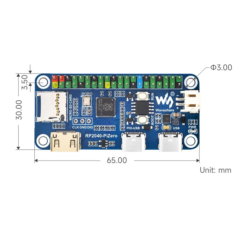 Placa de desarrollo de RP2040-PiZero, Base para Raspberry Pi RP2040, memoria Flash de 16MB, 2 x tipo C, Mini puerto compatible con HDMI, ranura para tarjeta TF - imagen 5