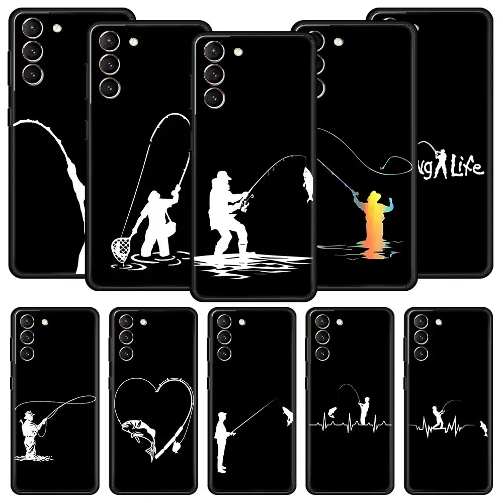 Funda de teléfono con latido del corazón de pesca para Samsung Galaxy S25 Edge S24 S23 S22 S20 Ultra S21 FE 5G S10 Plus, funda suave de TPU