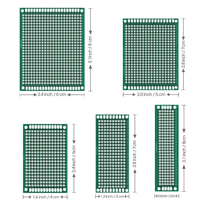 Kit de prototipo de placa PCB de doble cara de 50 Uds 2X8 3X7 4X6 5X7 6X8CM, placa de circuito impreso Universal para proyectos electrónicos DIY - imagen 3
