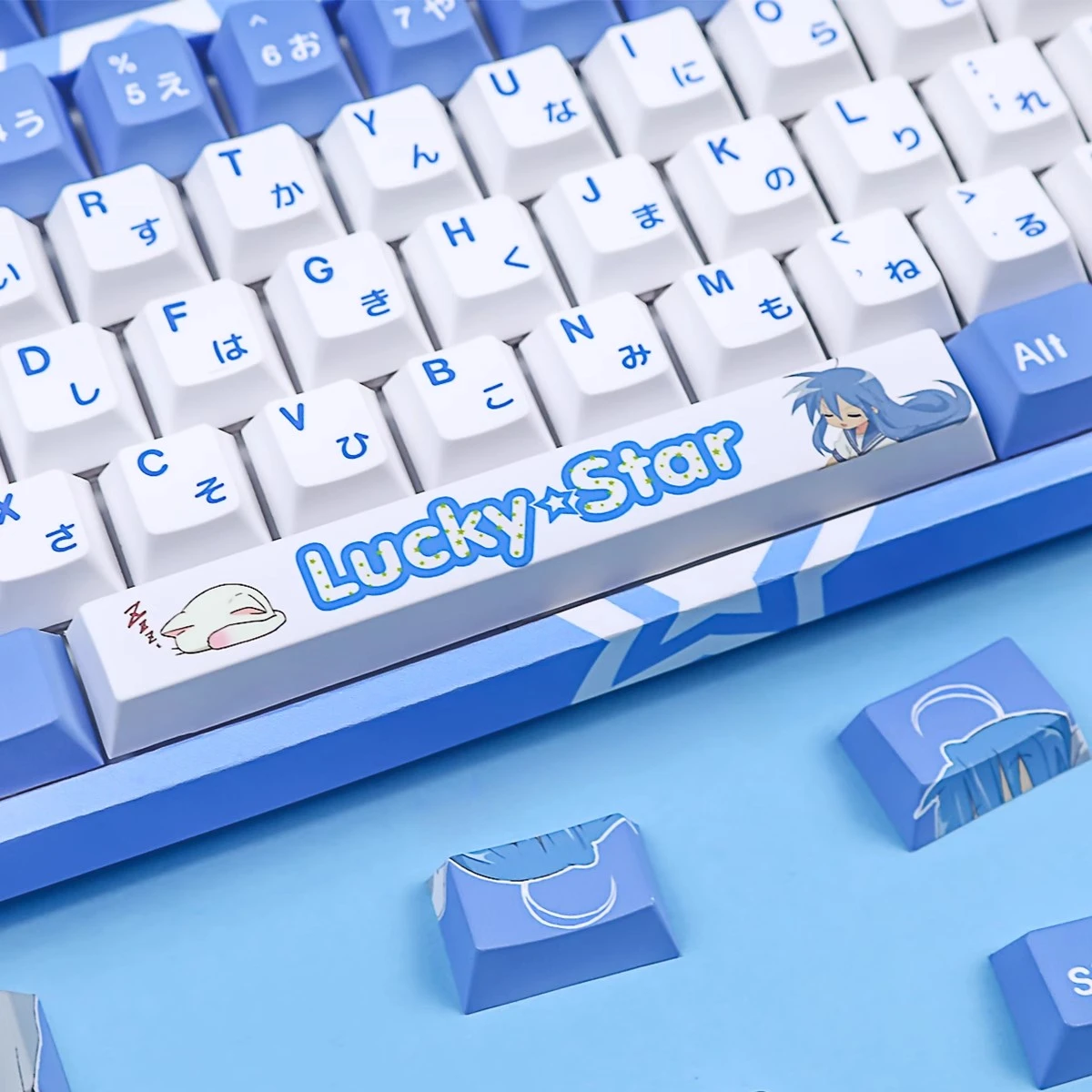 Juego de teclas con tema de estrella de la suerte, color morado y blanco, teclas de teclado PBT, teclas de perfil de cereza personalizadas para accesorios de teclado mecánico - imagen 3