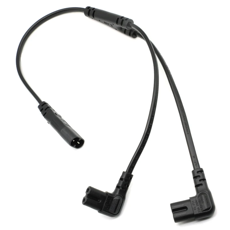 Cable de alimentación dividido Y hembra de ángulo recto IEC 320 C8 macho a doble C7 de 45cm, cable de alimentación IEC 2 pines figura 8 macho a 2 hembra