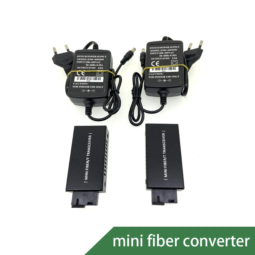 1 par Mini convertidor de medios de fibra Gigabit 100/1000Mbps SC a RJ45 interruptor óptico Ethernet 3km,20km con adaptador de corriente - imagen 4