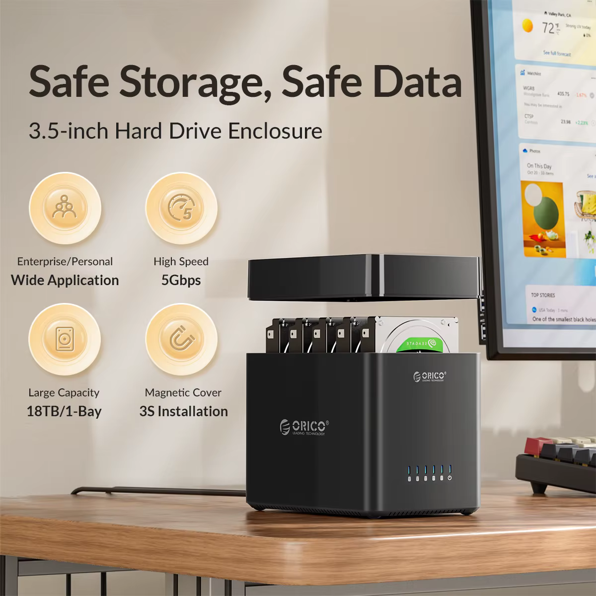 ORICO DS Series Dock USB-C – Caja Disco Duro SATA 3,5 Pulgadas - imagen 5