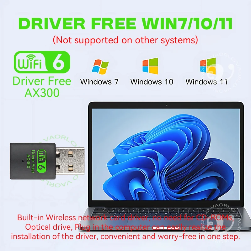 WIFI6 USB Wireless Network Card Adapter AX300 802.11AX 2.4GHz WI-FI Receiver Mini Dongle For PC Laptop Windows7/10/11 Drive Free - imagen 3