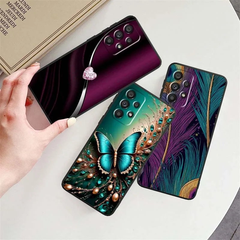 Funda de teléfono con diseño de lujo de arte creativo para Samsung A73 A72 A71 A55 A54 A53 A52 A51 A13 A22 A16 A15 A05s A14 A05 A06 5G negro - imagen 3