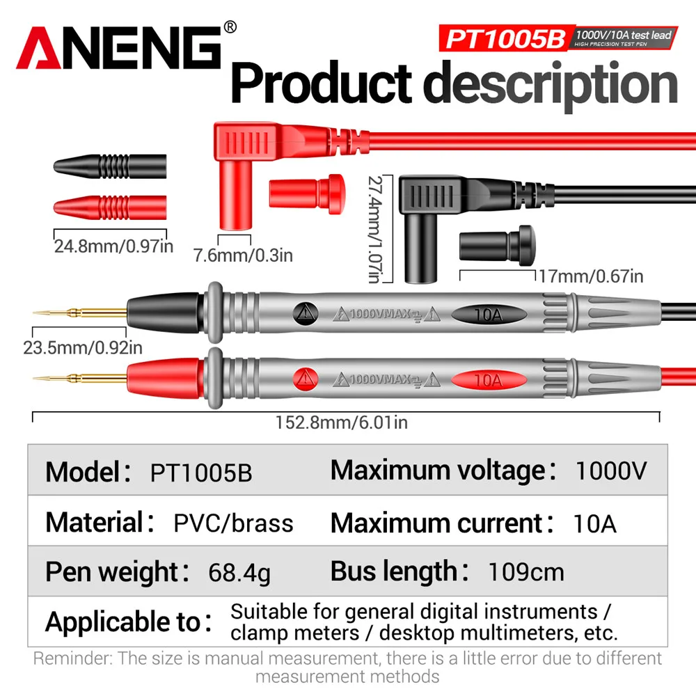 ANENG PT1005B multímetro Digital 1000V 10A punta de aguja Universal cables de prueba multímetro probador Cable de sonda Cable de pluma - imagen 5