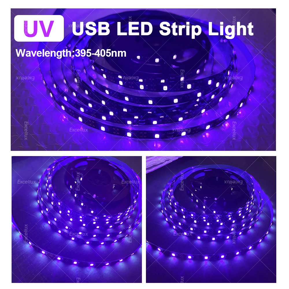 Tira de luz LED UV, cinta USB Flexible, lámpara UV ultravioleta de 395-405nm, luz negra 2835 DC 5V, cinta LED para fluorescencia de fiesta brillante - imagen 3