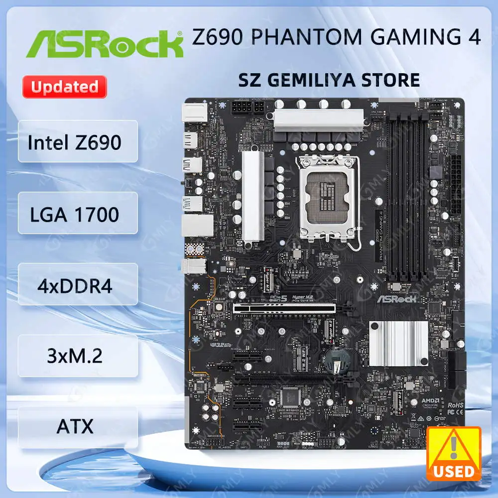 Placa base ASRock Z690 Phantom Gaming 4 LGA 1700 DDR4 intel Z690 DDR4 M.2 NVMe compatible con i9-14900 i5-13600 i9-12900 i5-12400 cpu