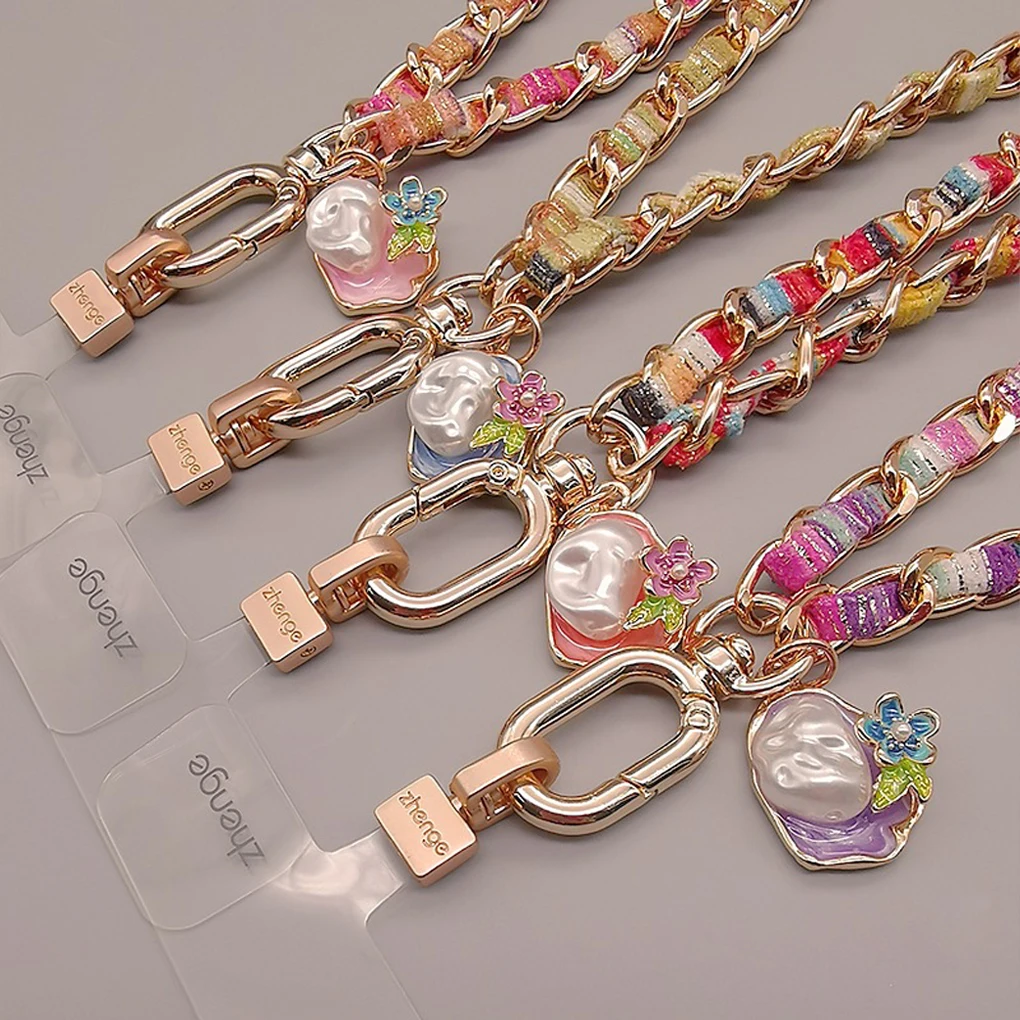 Cordón de cadena de Metal para teléfono móvil con decoración de concha de perla para mujer, colgante de muñeca, cadena de teléfono pintada antirotura - imagen 3