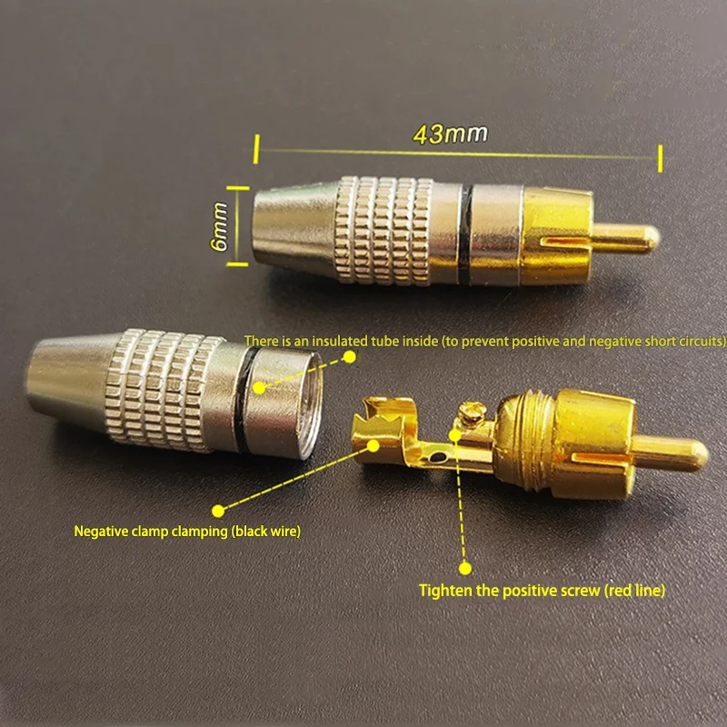Conector de clavija macho RCA, adaptador de enchufe de Cable de bloqueo de Audio y vídeo AV sin soldadura para cámara CCTV de seguridad, diámetro de Cable de 6mm
