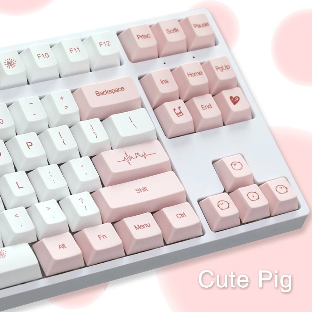 Lucky Pig-Teclas de 140 teclas, teclas con perfil de cereza, color rosa, blanco, inglés, tinte PBT, sublimación, Teclado mecánico para interruptor MX - imagen 4