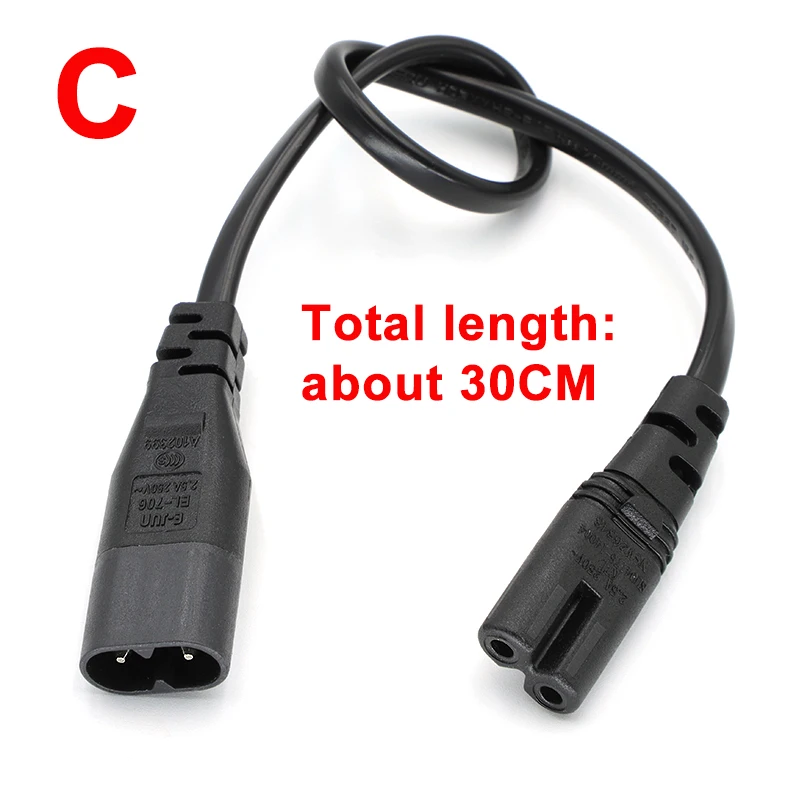 Cable de alimentación dividido IEC 320 C8 de 2 pines macho a 2 x C7 hembra Y aproximadamente 45CM/30CM cables de extensión IEC 320 C7 a C8 C8 macho a C7 hembra - imagen 4