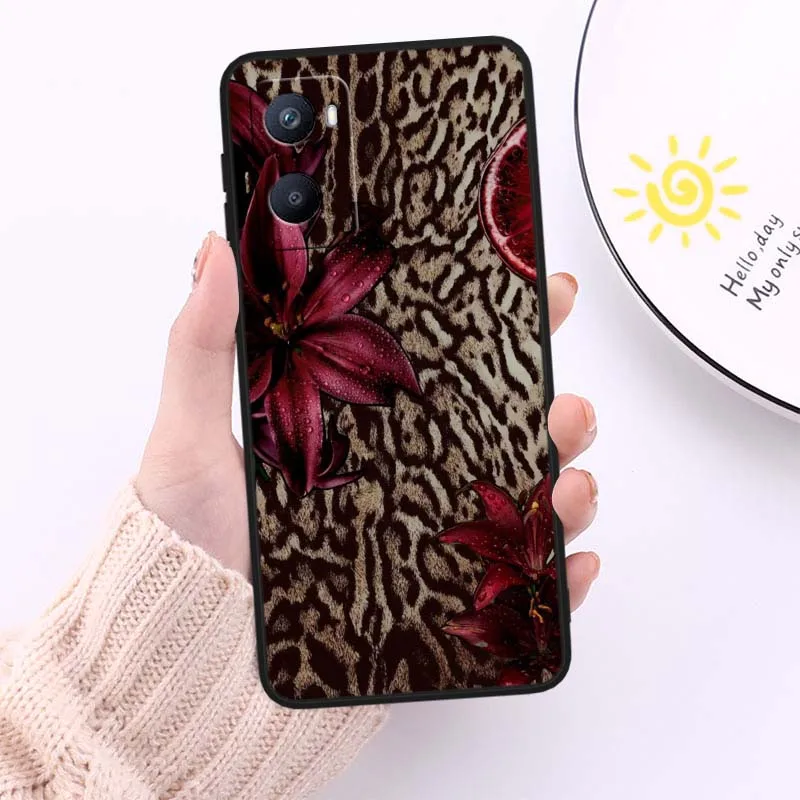 Patrón de estampado de leopardo para OPPO Reno 12 11 F 10 8 7 6 5 4 Z T Lite Plus Pro 4G 5G funda de teléfono negra - imagen 4