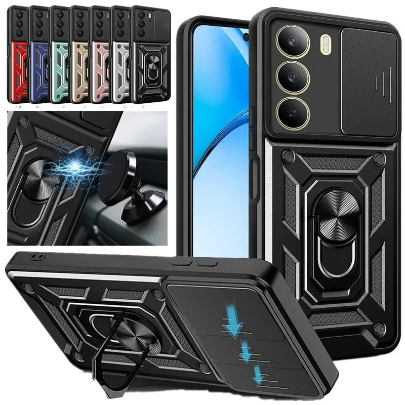 Funda de teléfono con armadura y soporte para Realme P3 Lite P3 Ultra, protección de lente con anillo, soporte magnético, Fundas