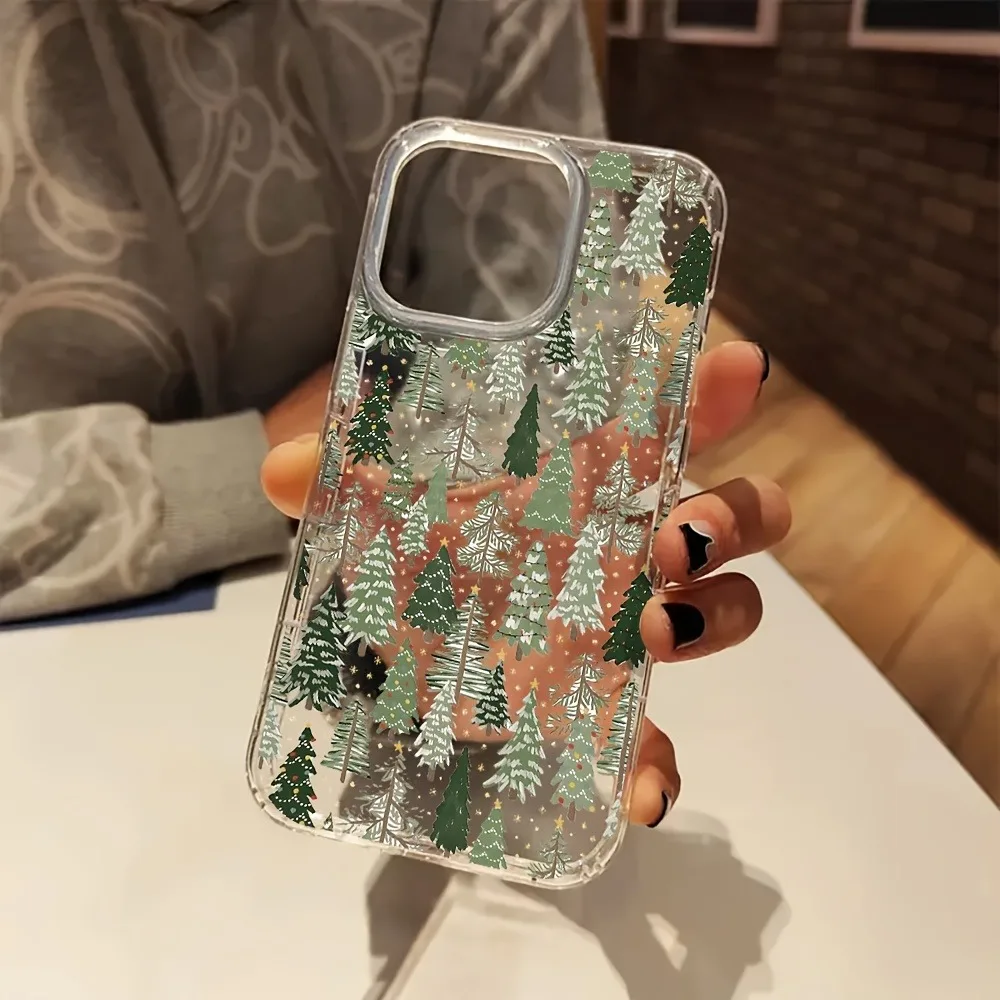Funda de teléfono transparente estética con árbol de Navidad de abeto para iPhone 17 16 11 15 14 13 12 Pro Max XS X 7 8 Plus, funda trasera transparente para teléfono