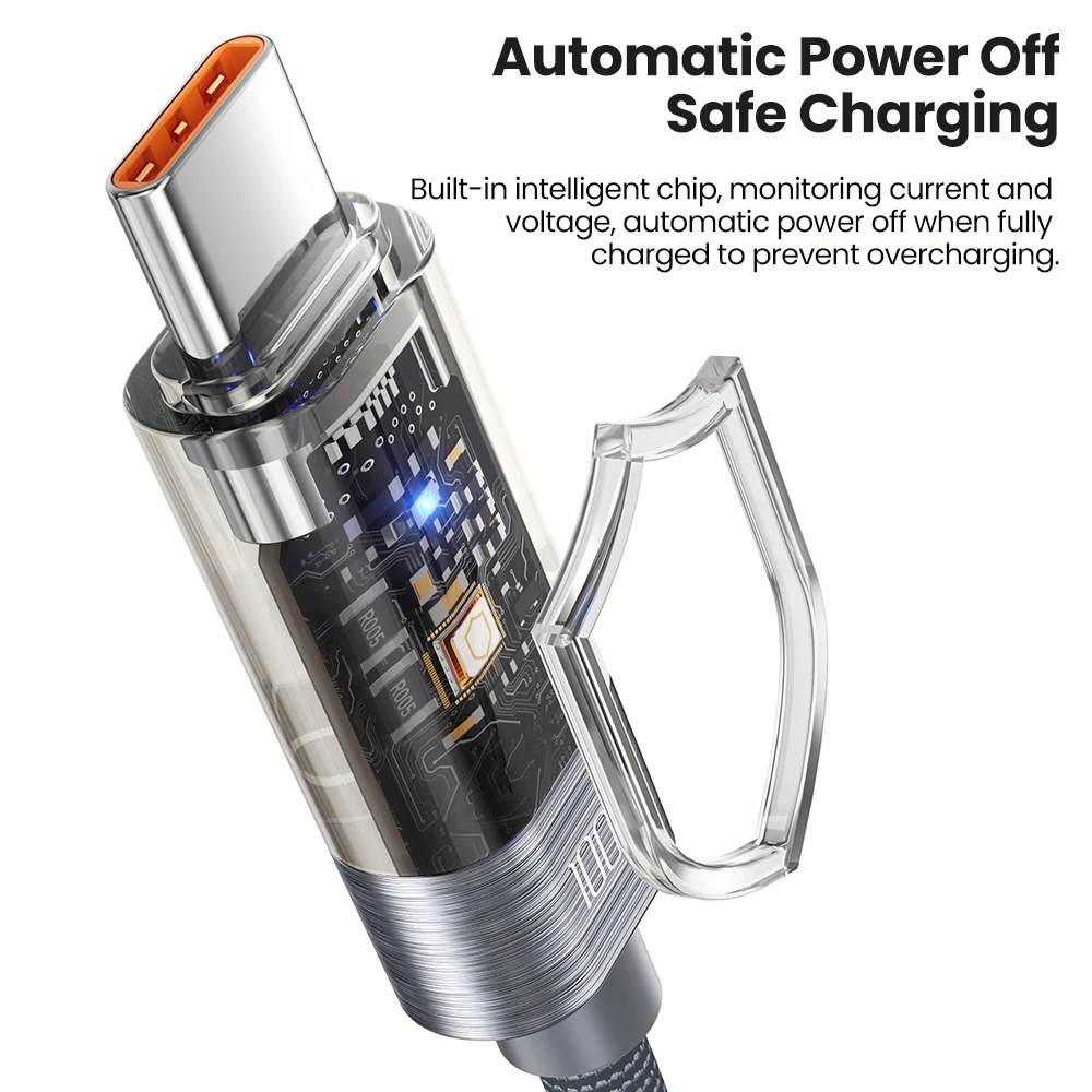 Toocki 100W USB C a USB C Cable apagado automático QC4.0 PD3.1 carga rápida para Macbook iPhone 16 15 Smsuang S23 S24 Xiaomi Huawei - imagen 2