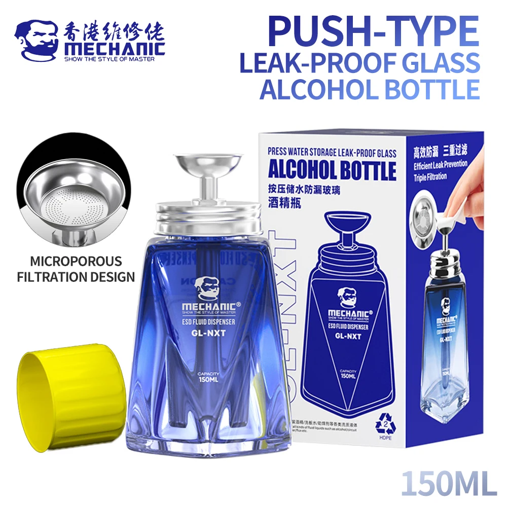 GL-NXT mecánico de 150ML, botella de Alcohol de vidrio a prueba de fugas para reparación de teléfonos móviles, limpieza, soldadura, herramientas de botella de Alcohol solvente - imagen 2