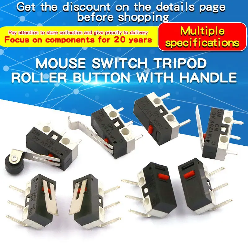 Interruptor de límite Micro 1A125V, interruptor de llave pequeña, interruptor de ratón, palanca de arco de rodillo, acción a presión, Micro interruptores de empuje, 10 piezas - imagen 2
