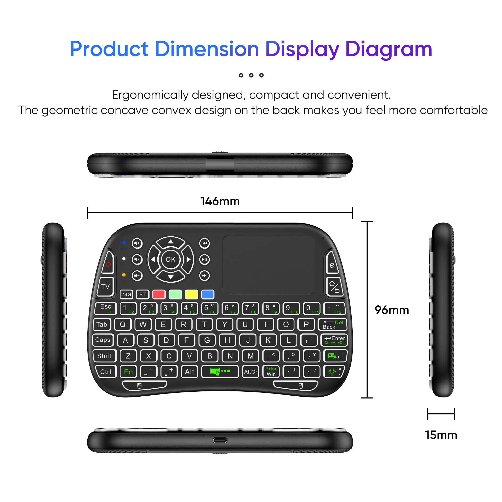Nuevo Mini teclado inalámbrico M9 BT y 2,4G 7 retroiluminado tipo C voz IR aprendizaje Air Mouse panel táctil remoto para Android TV Box PC - imagen 3