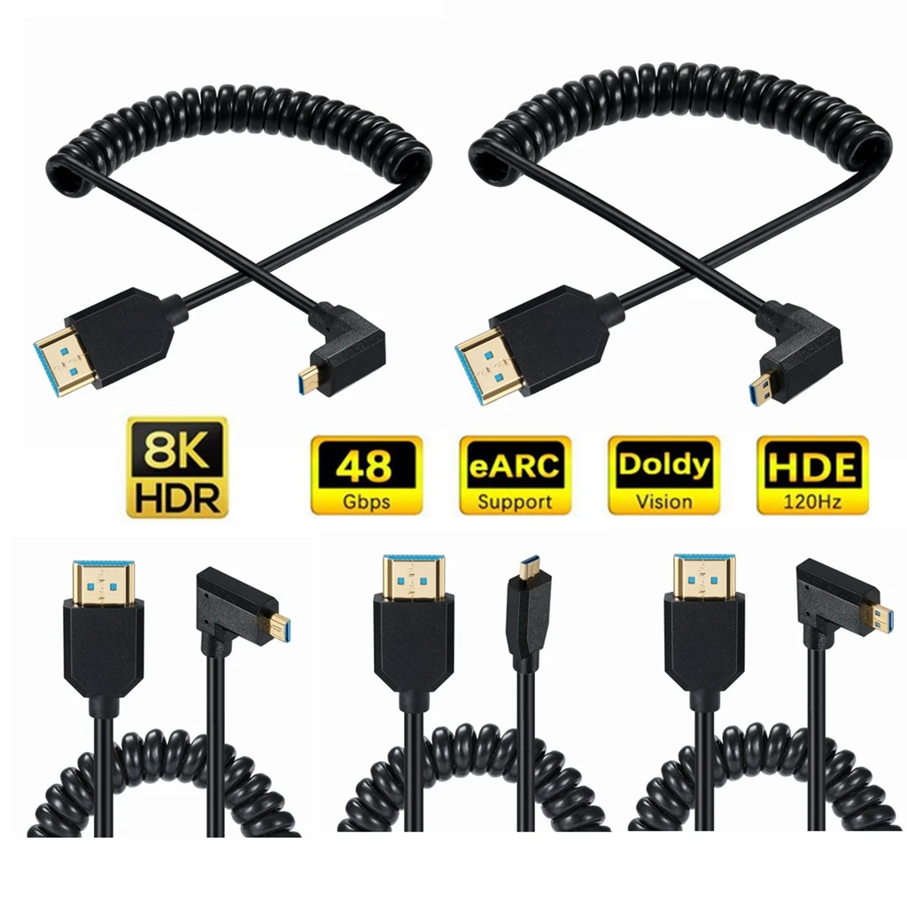 Cable adaptador 3D 8K 4k Spring Micro HDMI, convertidor de código HDMI chapado en oro para PC, LCD, XBox, tableta, Monitor de proyector - imagen 2