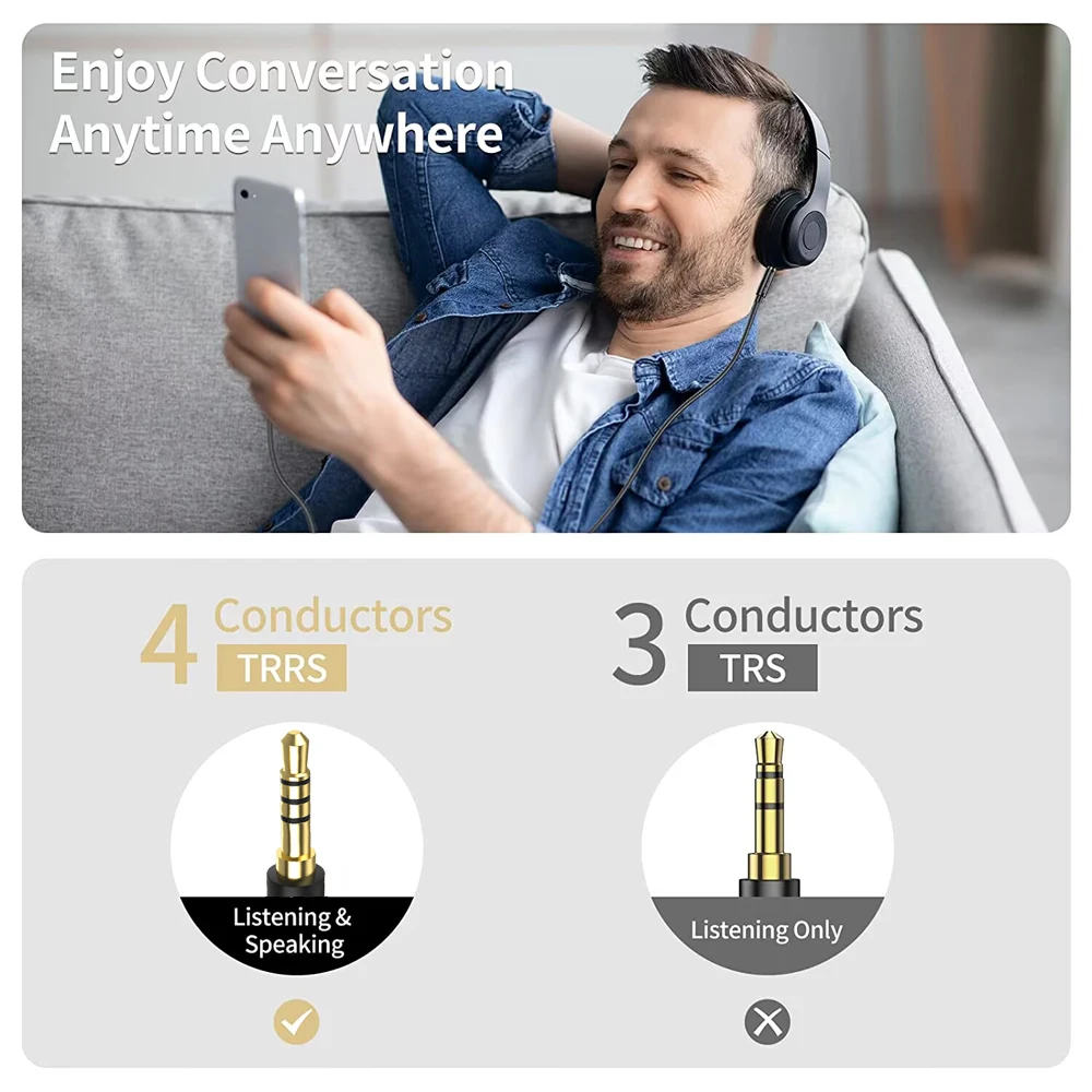 ZOGUO-Cable auxiliar de alta fidelidad de 3,5mm, Conector de Audio TRRS con micrófono, Compatible con altavoces estéreo para el hogar y el coche, auriculares Xiaomi Redmi Aux - imagen 5