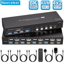 Navceker Conmutador KVM 8K HDMI/DP para PCs y Monitores USB 3.0