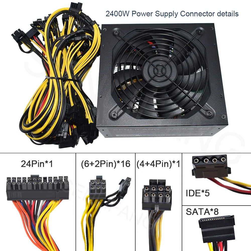 Fuente de alimentación de 2000W y 2400W para minería de Bitcoin, fuente de alimentación PSU para PC, plataforma de minería de ordenador, 8 GPU ATX ETC, RVN Coin, 12v, 4 pines - imagen 5