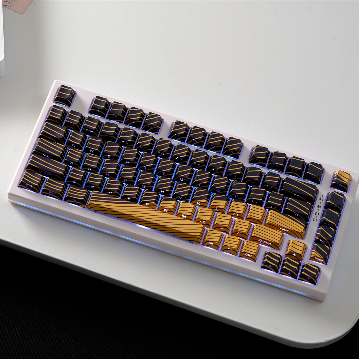 130 teclas negro dorado 5 lados tinte Sub PBT teclas cereza perfil onda impresión lateral brillo a través de teclas para teclado de interruptores MX - imagen 4