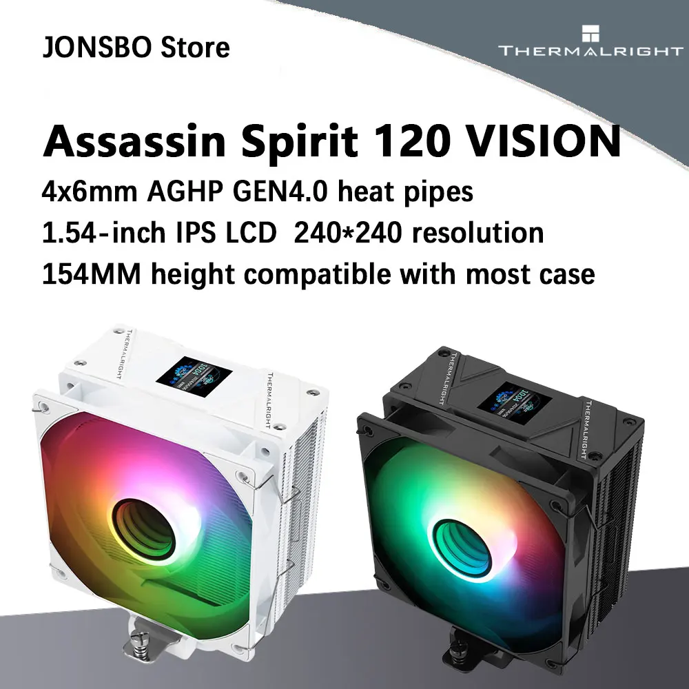 Thermalright TL-Assassin Spirit 120 VISION 4x6mm AHGP GEN4.0 Heatpipe Tower CPU Cooler 1,54 pulgadas IPS LCD compatible con LGA1700 AM5