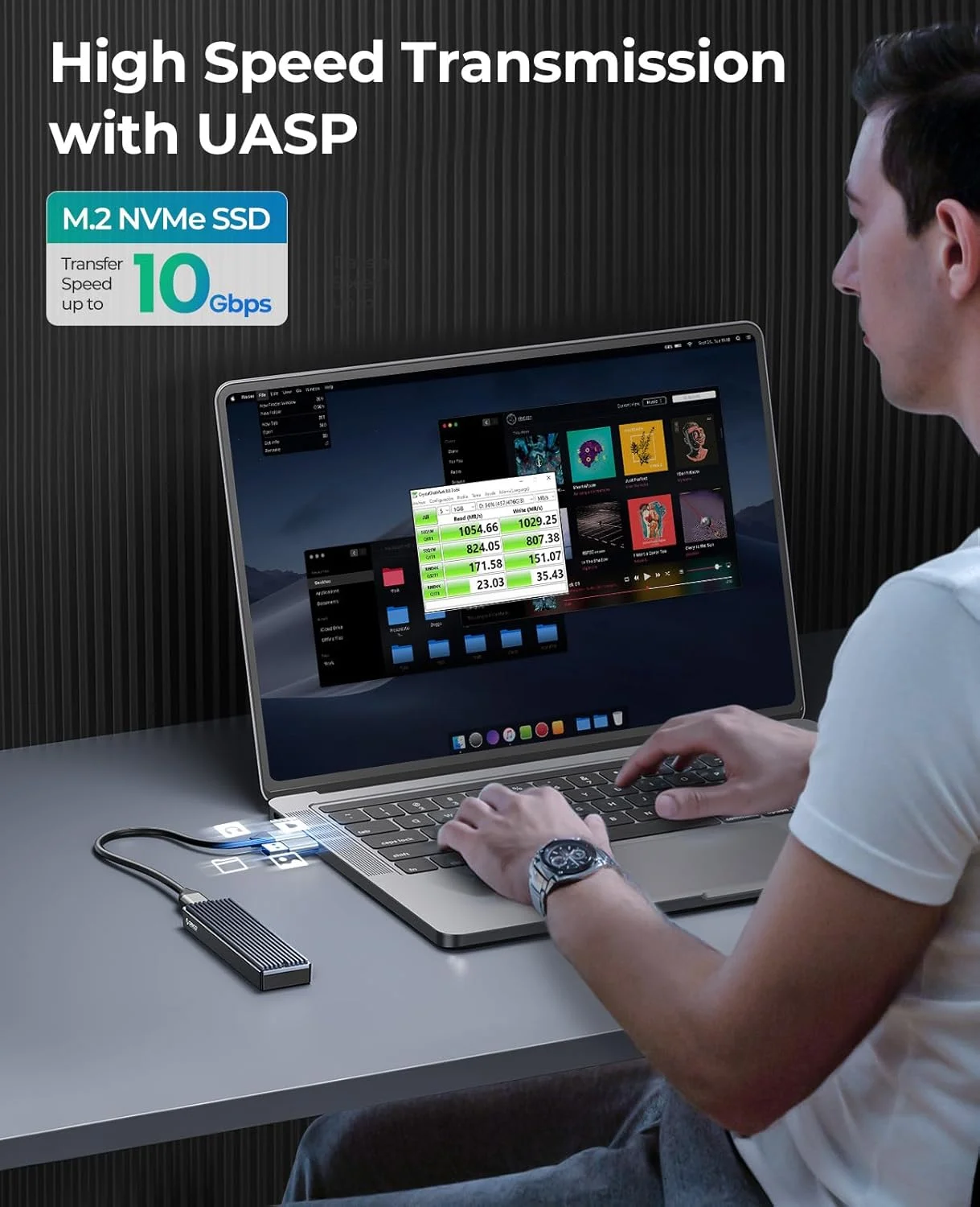 Carcasa ORICO M.2 NVMe SSD, USB 3.1 Gen 2 (10 Gbps) Adaptador externo PCIe NVMe para 2230/2242/2260/2280 M.2 SSD de hasta 8 TB - imagen 3