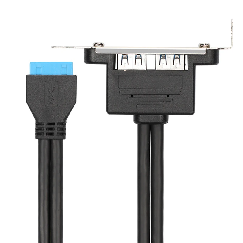Panel trasero hembra USB 3,0 de 2 puertos a adaptador de Cable conector de cabezal MB de 20 pines con soporte de placa de ranura PCI de 1,5 pies - imagen 3