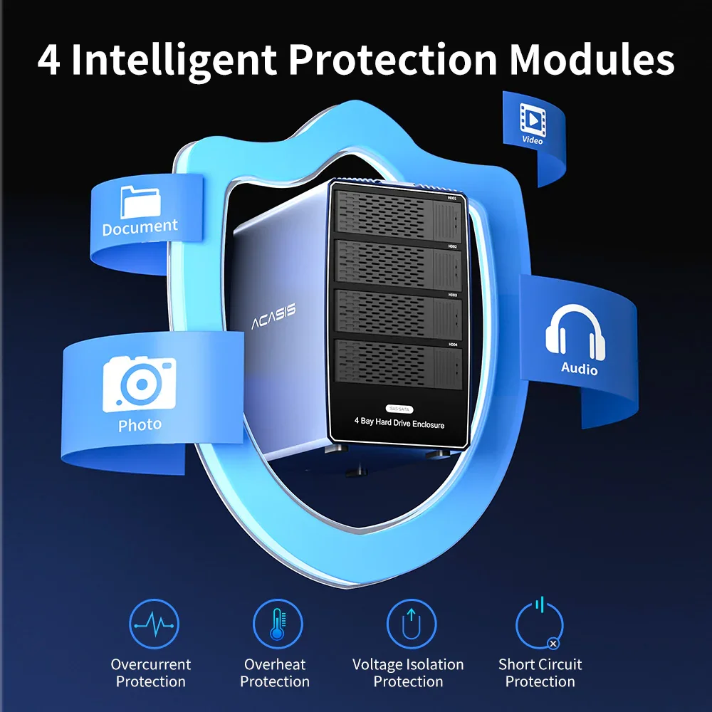 Acasis USB 3.0 4 bahías 3,5/2,5 pulgadas SATA/SAS HDD/SSD Estuche 72 TB para almacenamiento empresarial - imagen 5
