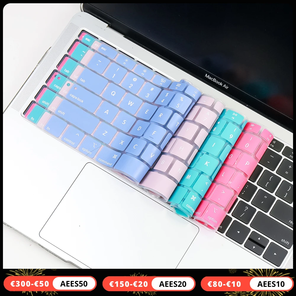 Funda de silicona para teclado para Macbook Pro 13, 2021, 2020, 2019, M1, Air 13, cubierta de pantalla, Protector de TPU, película adhesiva, UE, EE. UU.